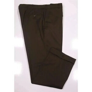 Adrian Jules Bespoke Recent Solid Brown Flat Front Wool Dress Pants 38x30